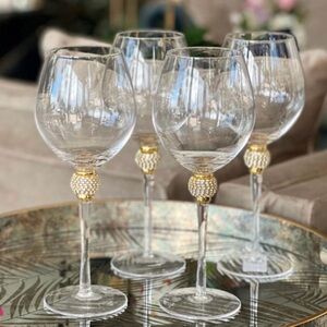 Set Of 4  Z Gallerie Crystal Wine Glass with Gold Detailing